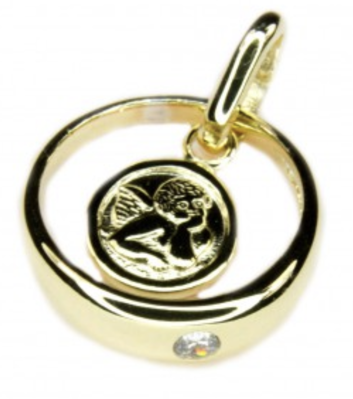 Kinderschmuck, Anhänger, Taufring 12mm mit Engel gold-plattiert 925