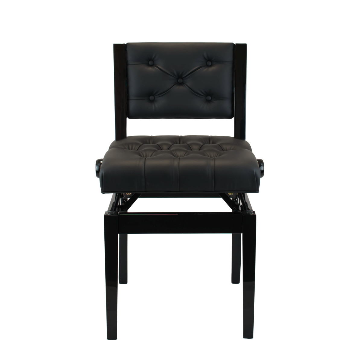 Pianelli Exklusiver Pianostuhl mit Lehne, schwarz poliert, Polster aus Kunstleder, Ansicht: frontal