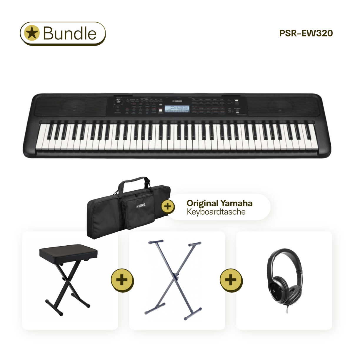 Das Yamaha PSR-EW320 im Deluxe Bundle mit Yamaha Gigbag, Bank, X-Ständer und Kopfhörer