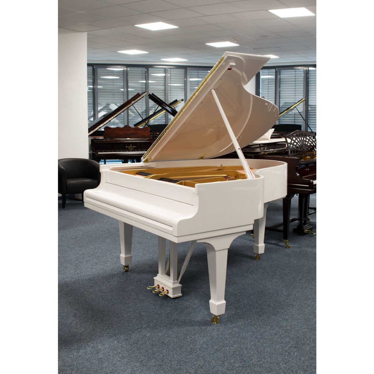 Steinway & Sons Flügel, O-180, weiss Hochglanz, Baujahr 1901, Ansicht: frontal geschlossene Tastenklappe