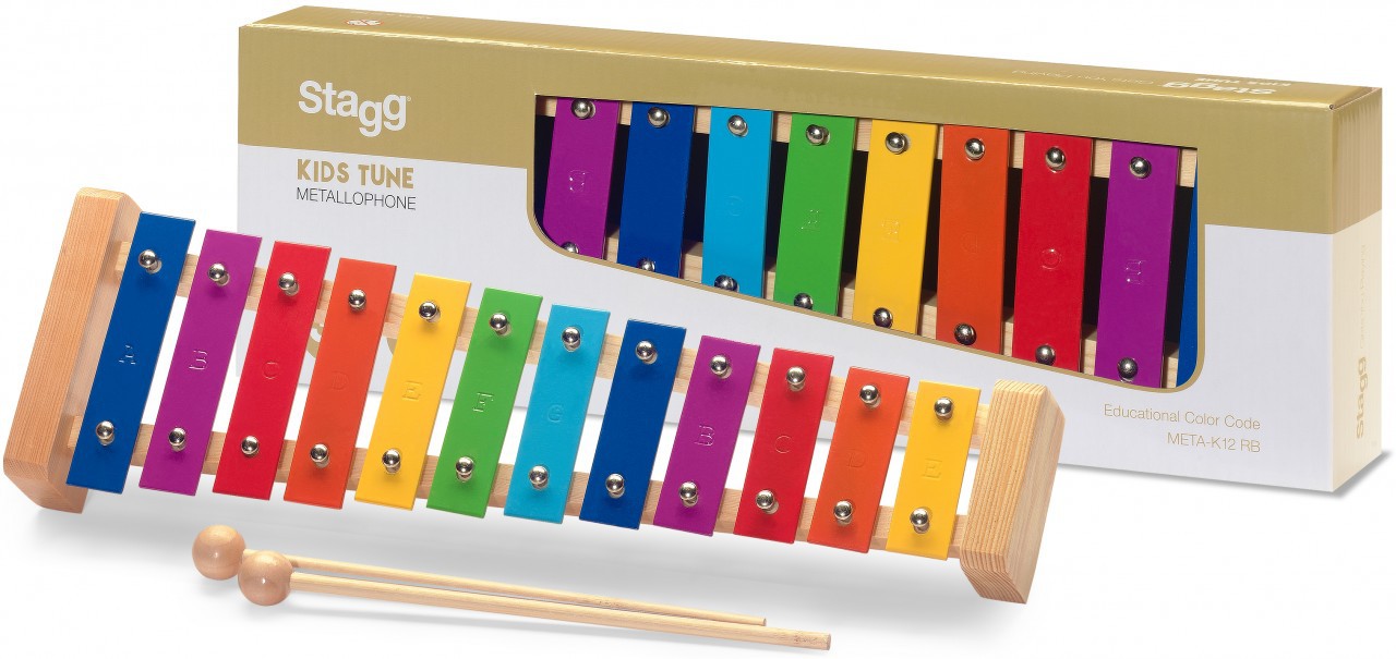 Metallophone, Xylophone Klangstabspiel mit Schlägel, bunt, 12 Töne