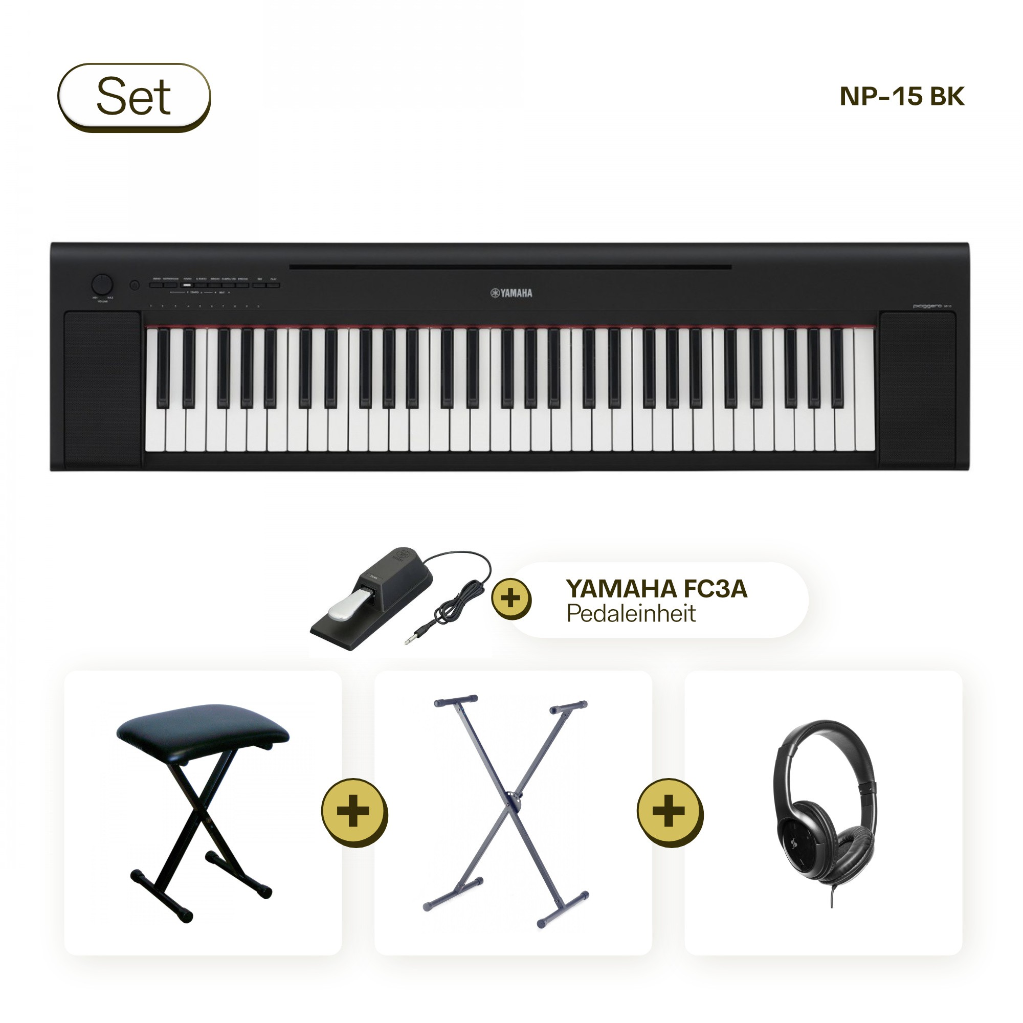 Yamaha NP-15 Piaggero schwarz im Komplett-Set - Musikinstrumente