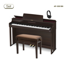 Casio Celviano AP-550 BN - braun - im Set mit farblich passender Klavierbank und Stereokopfhörern - Pianelli
