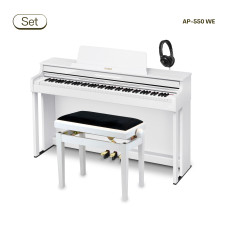 Casio Celviano AP-550 WE - weiss - im Set mit farblich passender Klavierbank und Stereokopfhörern