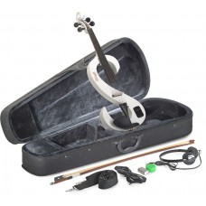 4/4 E-Violine Set aus weißer E-Violine in S-Form, Softcase und Kopfhörer