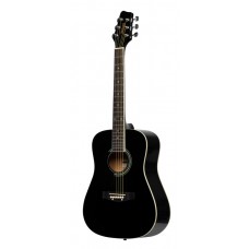 3/4 Schwarz Dreadnought Akustikgitarre mit Decke aus Lindenholz, Linkshändermodell