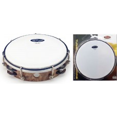 8" stimmbares Kunststoff Tambourin, Holzfarben, 2 Schellenreihen