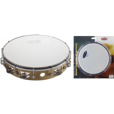 12" stimmbares Kunststoff Tambourin, 2 Schellenreihen, Holzfarben