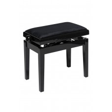 Klavierbank mit Hydraulik in schwarz poliert und velours schwarz
