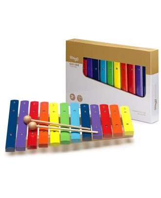 Xylophone mit 12 farbigen Klangplatten und zwei Holzschlegel