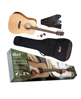 CORT Westerngitarre Earth Pack in Open Pore inklusive Tasche und Zubehör