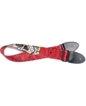 Gitarrengurt mit großem mexikanischen Totenkopf rot