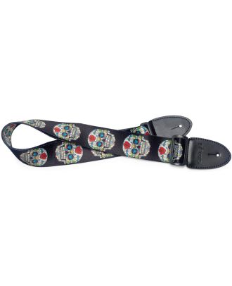 Gitarrengurt Mexican Skull schwarz und pink