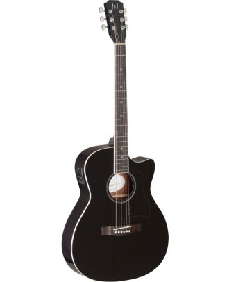 Auditorium Akustikgitarre mit massiver Fichtendecke, schwarz mit Tonabnehmer