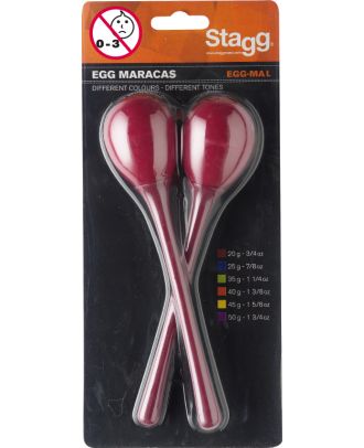 Maracas (Paar), Kunststoff eiförmig m. langem Griff, 20 Gramm, Farbe rot, EGG-MA L/RD
