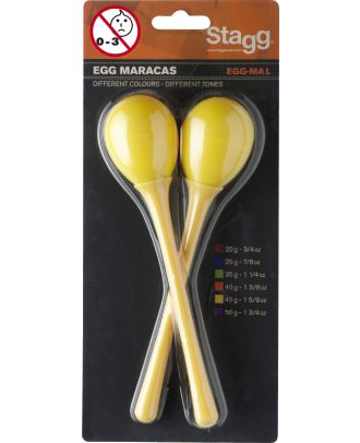 Maracas (Paar), Kunststoff eiförmig m. langem Griff, 45 Gramm, gelb