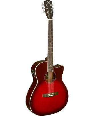 Auditorium Akustikgitarre mit massiver Fichtendecke in Redburst mit Tonabnehmer