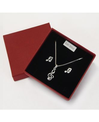 Notenschlüssel Anhänger mit Ohrstecker echt Silber in Geschenkbox