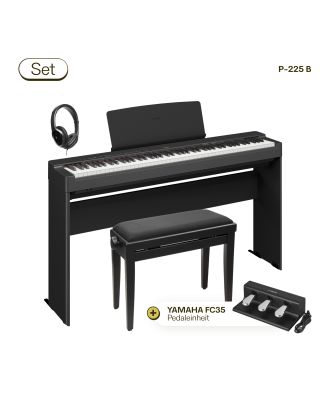 Pianelli Yamaha P-225 Bundle mit Bank aus Massivholz, höhenverstellbar, Original Yamaha Stand, Fußpedal und Stereokopfhörern
