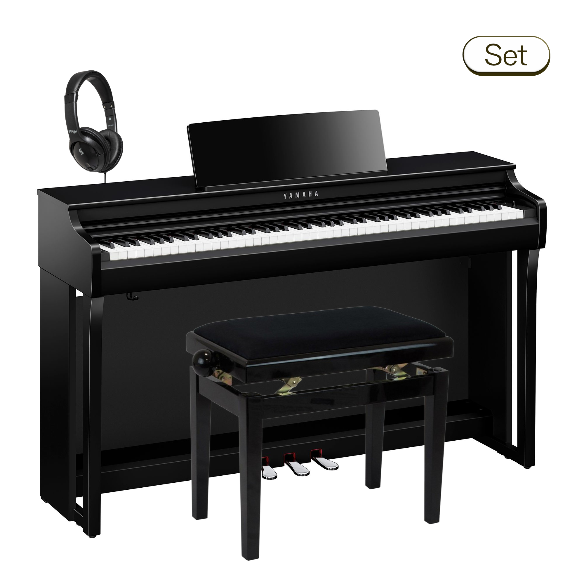 Yamaha CLP-825 PE E-Piano - schwarz Hochglanz - im Set mit Klavierbank und Stereokopfhörern